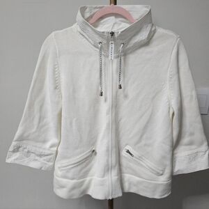 TanJay White Knit Cotton Blend Zip Front Jacket Petite Small